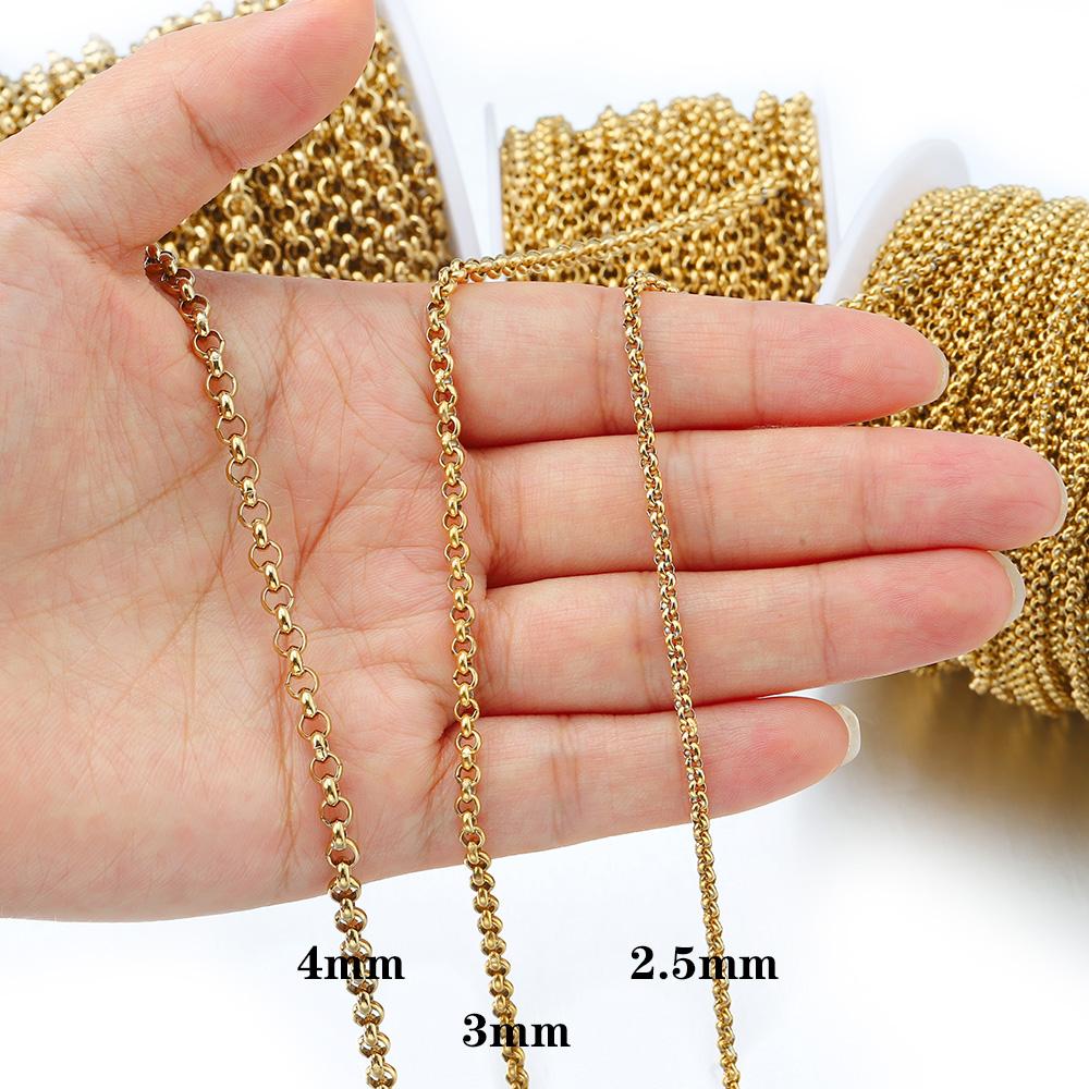 1Meter Gold Color Stainless Steel Chains Necklace Chain for DIY Bracelet Jewelry Making Components Findings Supplies 2.5/3/4mm
