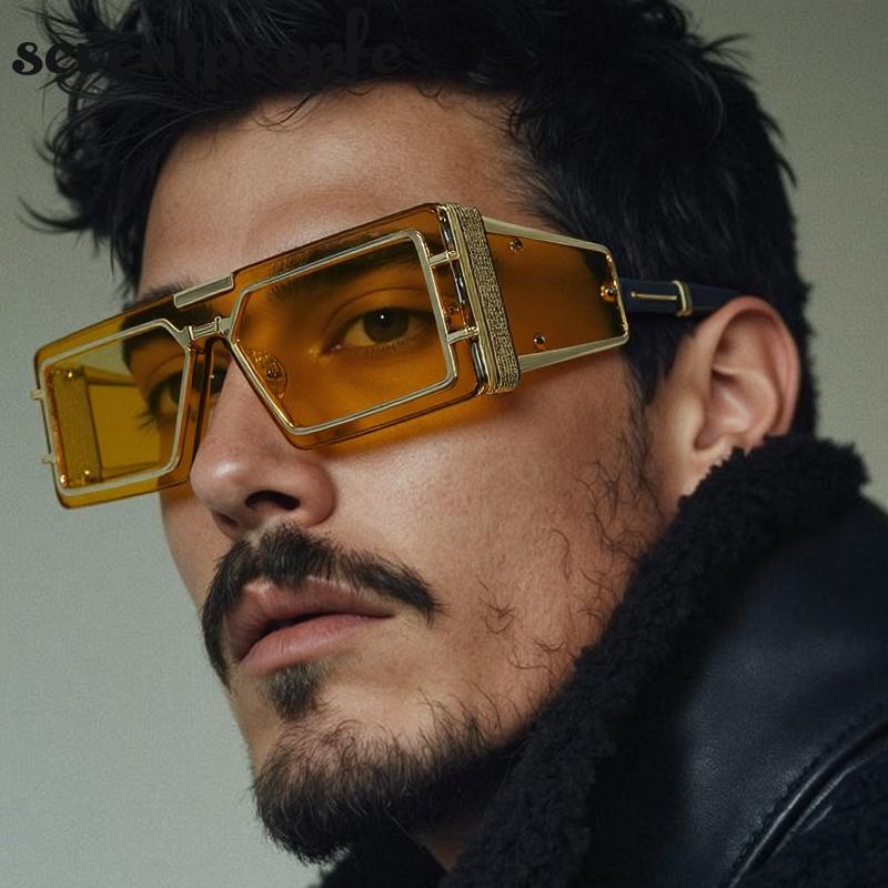 Small Rectangle One-Piece Punk Sunglasses Men Luxury Brand Vintage Shield Goggle Eyewear For Male Trendy Outdoor Sunglass