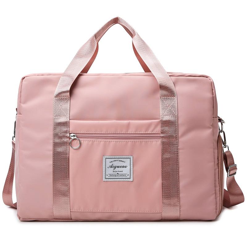 

Спортивная сумка для разделения сухого и мокрого, дорожная сумка ручной клади большой вместимости, сумка для хранения вещей для беременных, с выдвижной ручкой и отделением для обуви розовый