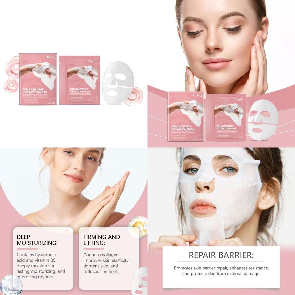 Hoygi Collagen Hydrating Face Mask For Radiant Skin Brightening Moisturizing 4 Pieces
