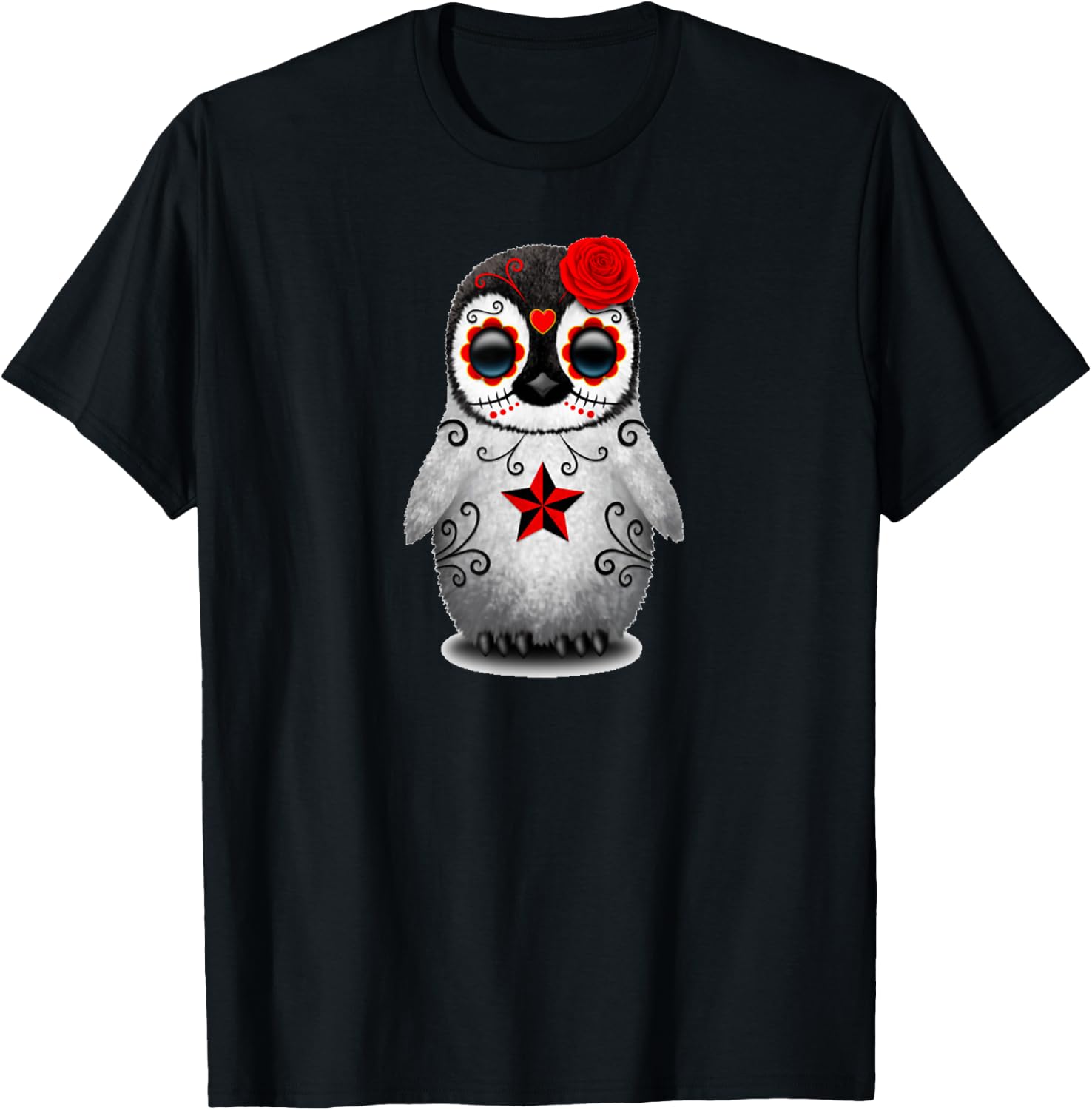 Sugar Skull Penguin Day Of The Dead Halloween T-Shirt XXXXL