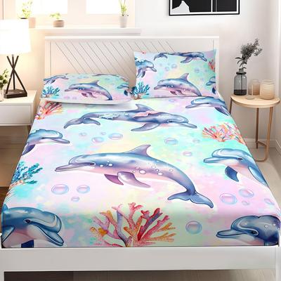 Ocean Animal Dolphin Pattern Mattress Three-Piece Digital Printing Couple Bedspread Bedding Set