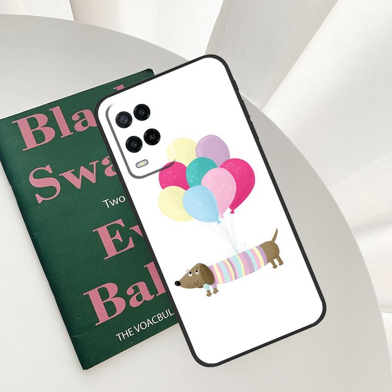 Cartoon Dachshund Sausage Dog Case For Oppo A58 A78 A98 A15 A16 A17 A52 A72 A76 A96 A54 A74 A94 A57 A77 A54S A57S Cover