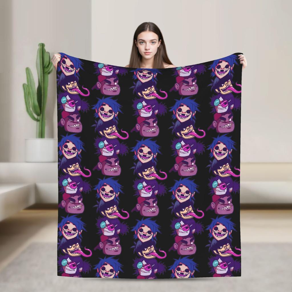 Gorillazs Punk Rock Blanket Super Warm Aesthetic Plush Throw Blanket For Couch Chair Sofa Bed Travel Flannel Bedspread Bed Cover