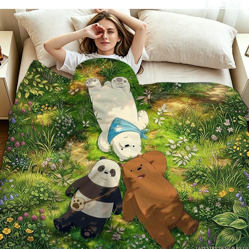 We Bare Bears Print Flannel Blanket High Quality Warm Comfortable Cover for All Seasons Perfect for Gifts Home Decor