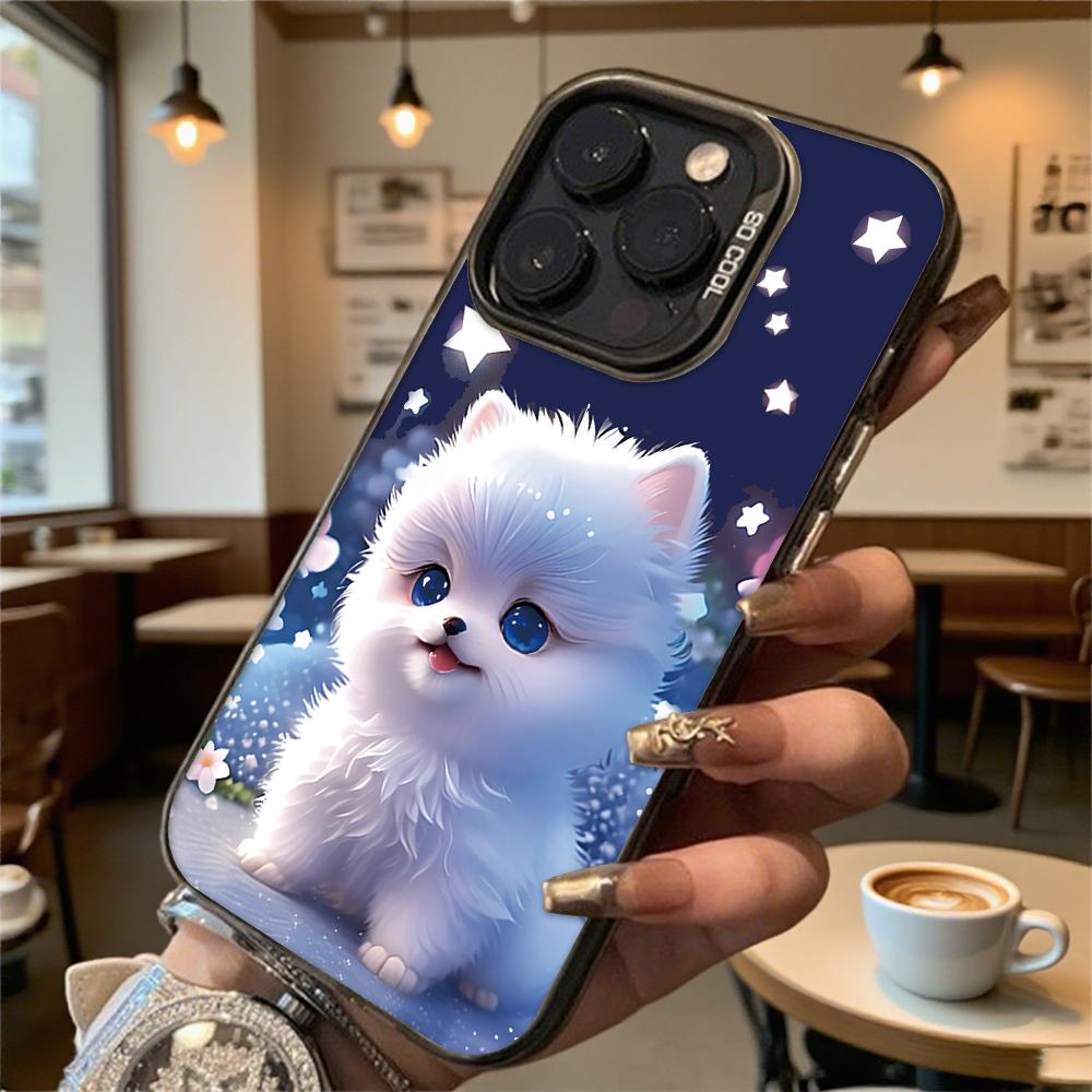 White Puppy Under Stars Hard Phone Case for Iphone 16 15 14 13 12 11 Pro Max Mini Shockproof Anti-Scratch Protective Cover