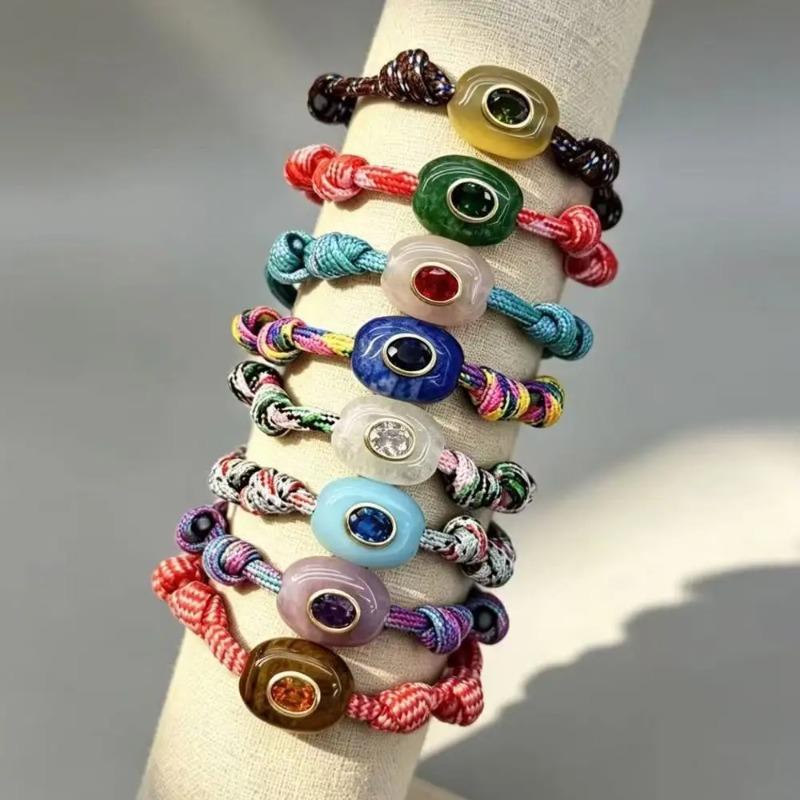 European and American Natural Stone Devil's Eye Colorful Braided Adjustable Bracelet Dopamine Series Trendy Lucky Charm 2026 New