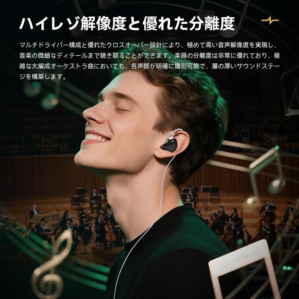 CCZ CZ12 Wired In-Ear Monitors, 1DD+5BA Hybrid, HiFi, Deep Bass, All-Metal Housing, Detachable Cable, Gaming, Music Listening, Black, No Microphone