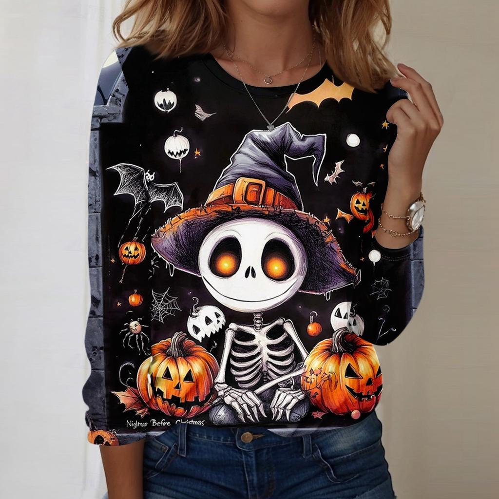 Women's Halloween Printed Round-neck Loose Long-sleeved Top