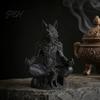 Meditation Figurine 3D Printed Gothic Werewolf Statue, Zen Beast Warrior Sculpture with Round Frosted Paint Statue Base, Matte Black Fantasy