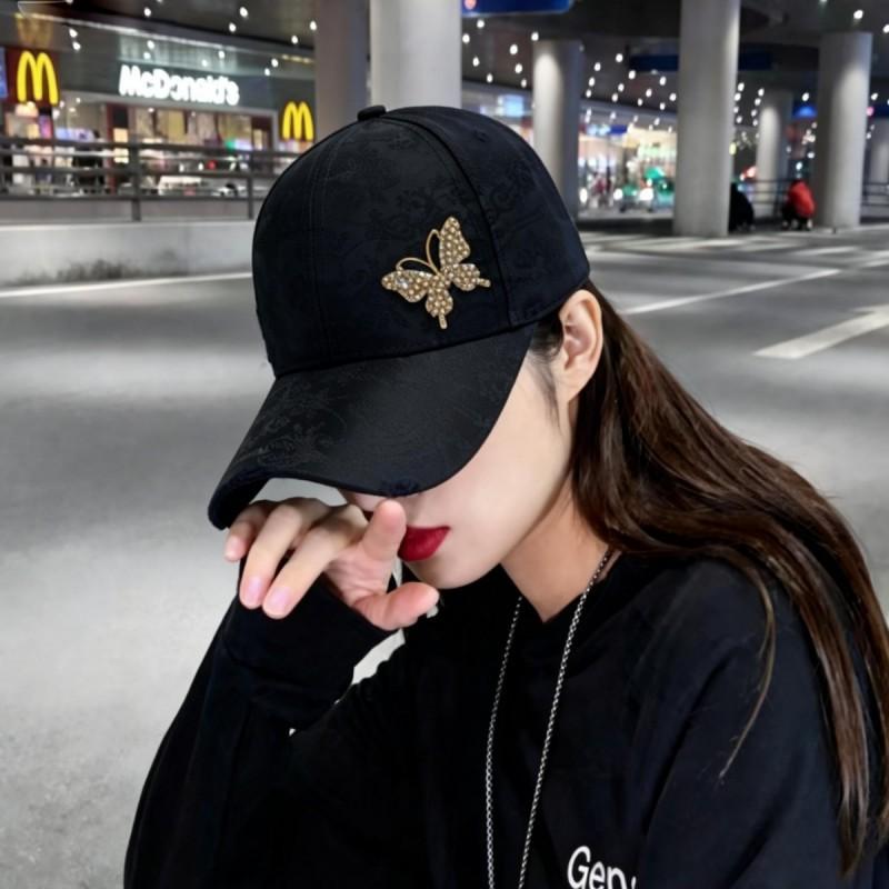 Korean Style Rhinestone Butterfly Sun Protection Baseball Cap For Women, Light Luxury Sports Sun Hat
