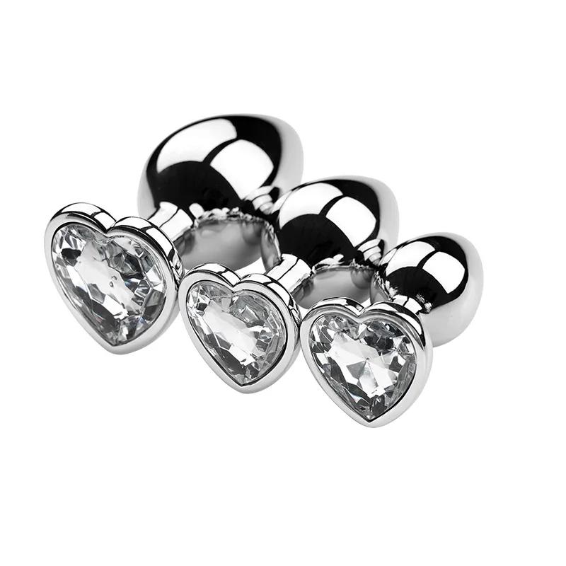 Stainless Steel Anal Plug Heart Shape 3 Sizes Crystal Anal Plug Removable Butt Plug Stimulator Anal Sex Toys Prostate Massager