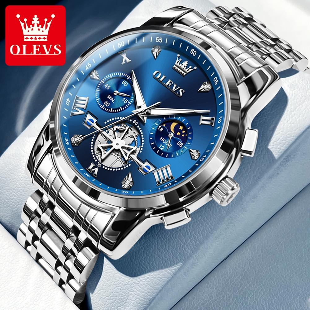 OLEVS 2856 Men's Quartz Watches Skeleton Flywheel Chronograph Classic Fashion TOP Brand Watch for Men Moon Phase Waterproof