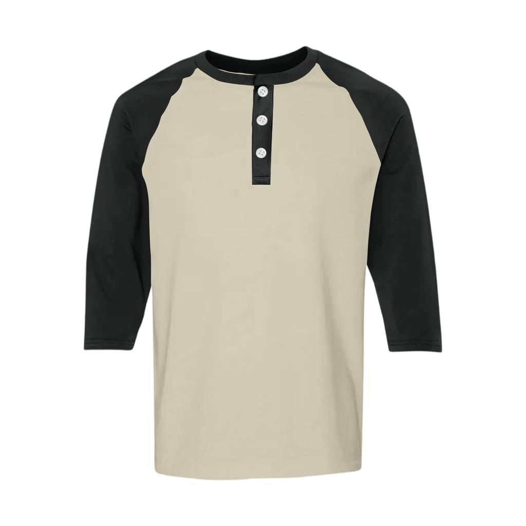 Herren Henley-Kragen Raglanärmel Dreiviertelärmel Hemd Knopfleiste Lässig Leichter Weicher Stoff Oberteil