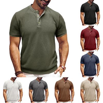 Camiseta de Tricô Texturizado de Manga Curta Masculina Pulôver