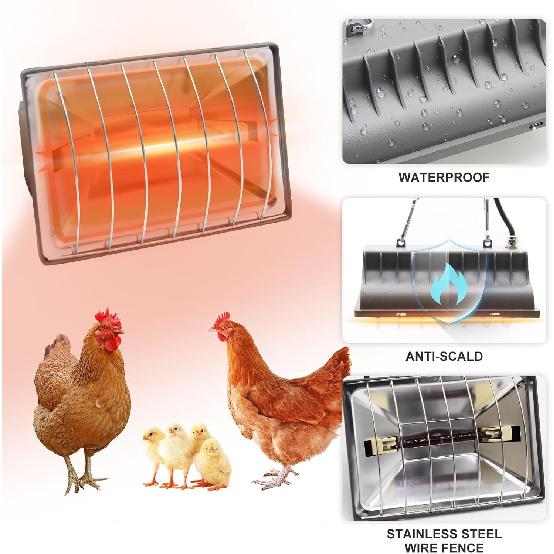 Chicken Coop Heat Lamp 250W Chicken Coop Heater Temperature Adjustable Chicken Brooder Heat Lamp Chicken Heaters for Chick Kitten Puppy Pets (250W-)