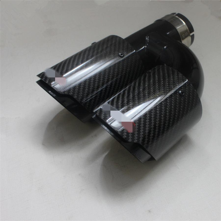 Universal Pair Left + Right Glossy 100% Real Carbon Fiber 63mm In 89mm Out Car SUV Dual Pipe  Exhaust Pipe Tail Muffler Tip Full Black