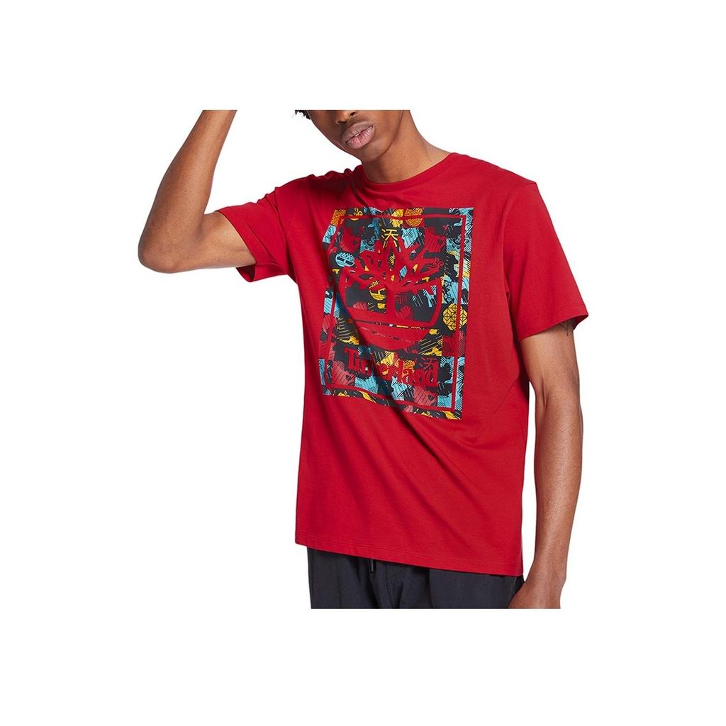Timberland Color Block Printed Crew Neck Short Sleeve T-Shirt Men Tops Red A246D-P92