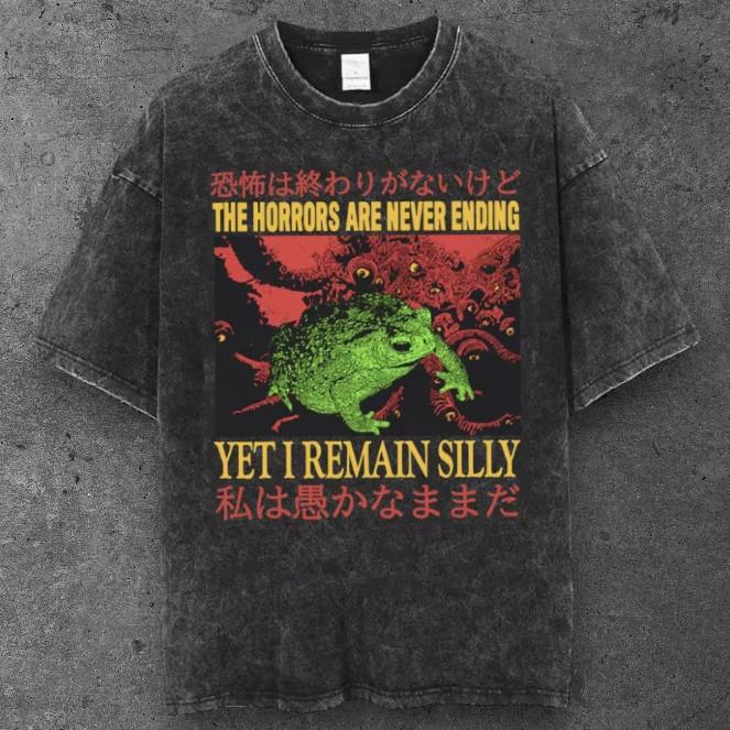 Mens Frog Graphic Oversized T Shirt Washed Black Y2K Grunge Style S-2XL