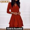 Fashion Summer Spring Solid Color Print Long Sleeve V-Neck Casual Dresses