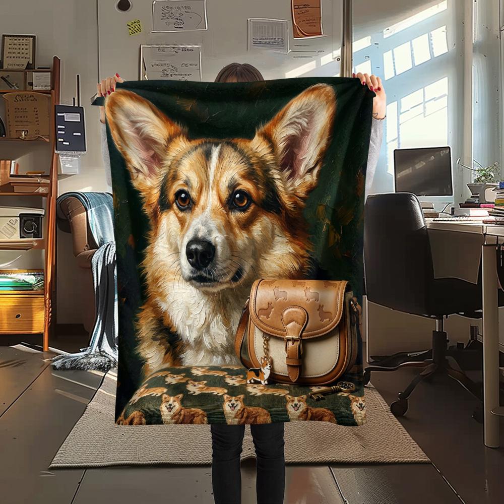 

1Pc Vintage Dog Painting Print Flannel Blanket High Quality Warm Comfortable Cover for All Seasons Perfect for Gifts Home Decor 80cm x 120cm