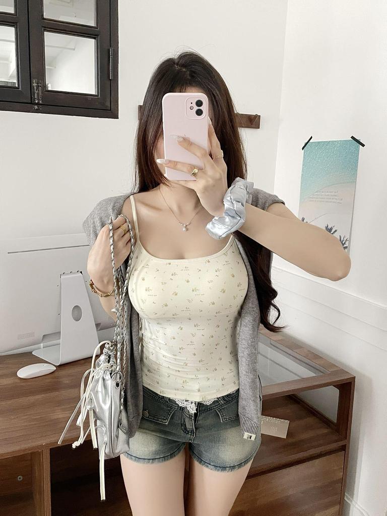 Gepolsterter Camisole im koreanischen Stil mit Tupfen – Vielseitig als Unter- oder Oberbekleidung