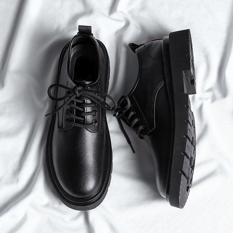 Fashion Thick Sole Male Casual Shoe Black Plain Low-Top Common Retro Classic Original Price New In Cowhide Size 44 Men's Leather Shoes