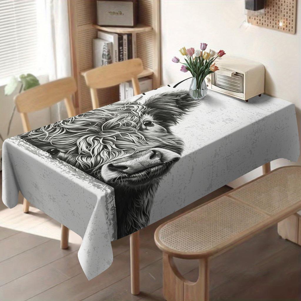 Cute Cat & Letter Print Polyester Tablecloth - Decorative Table Cover for Dining Table, Stylish Home & Party Table Decoration