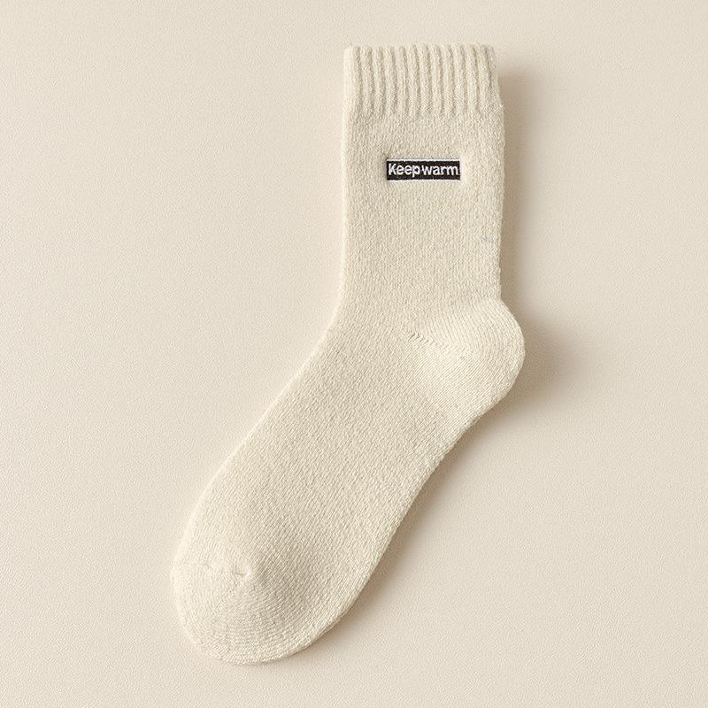Wollsocken Herren Mittellange Socken Saison Warm Plüsch Verdickt Frottee Socken Bestickte Buchstaben Super Dicke Herrensocken