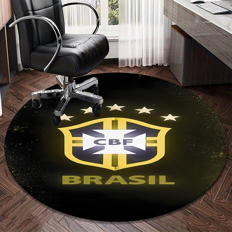 1PC round rug Brazilian Football Emblem Printed Round Area Rug ,Rug For Home Office, Round Chair Rug, Decorative Carpet Fan gifts Christmas gift