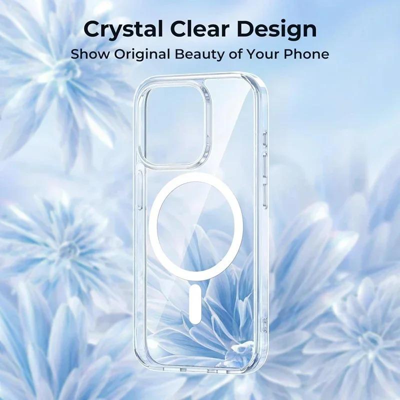 Crystal Clear Magnetic Case for iPhone 17 16 15 14 Plus 13 11 12 Pro Max Case Compatible With Magsafe Wireless Charge Case Cover