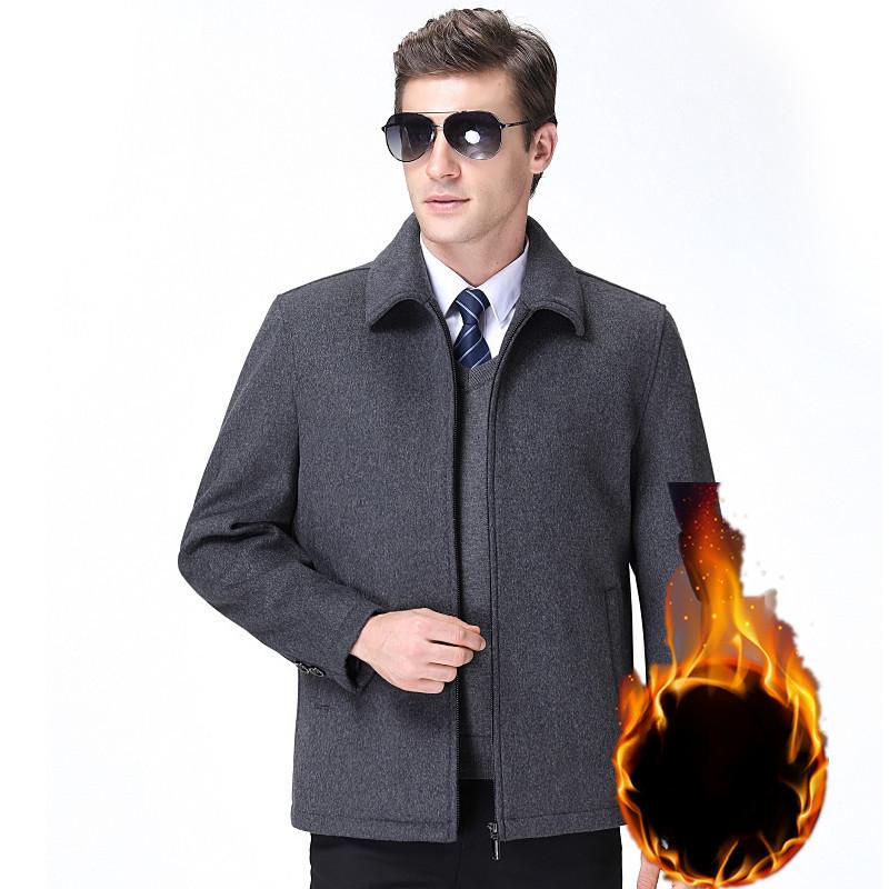 New Autumn and Winter Woolen Jackets for Middle-aged and Elderly Men, Casual Lapel Plus Velvet Jackets, Daddy Woolen Coats
