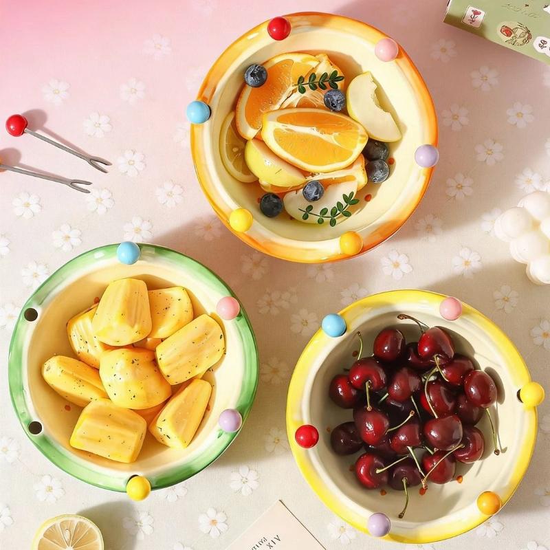 Ceramic Orange Fruit Bowl with Fork, Cute Dessert & Snack Bowl for Fruits and Treats