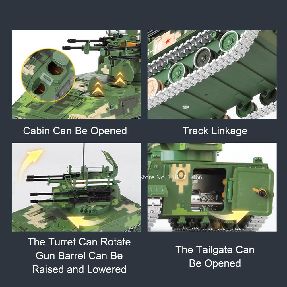 1:28 Alloy Diecast PGZ-95 Tanks Cars Toys Models Wheels Rotate Miniature Vehicles Tailgate Can Opened Tank for Child Adult Gifts