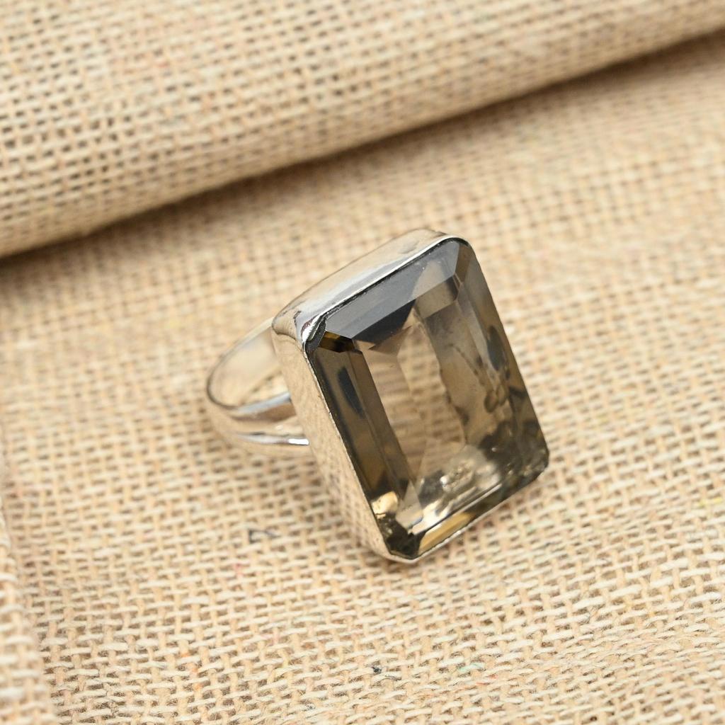 Topacio ahumado preciosa piedra preciosa sólida plata de ley 925 anillo hecho a mano joyería de todos los tamaños
