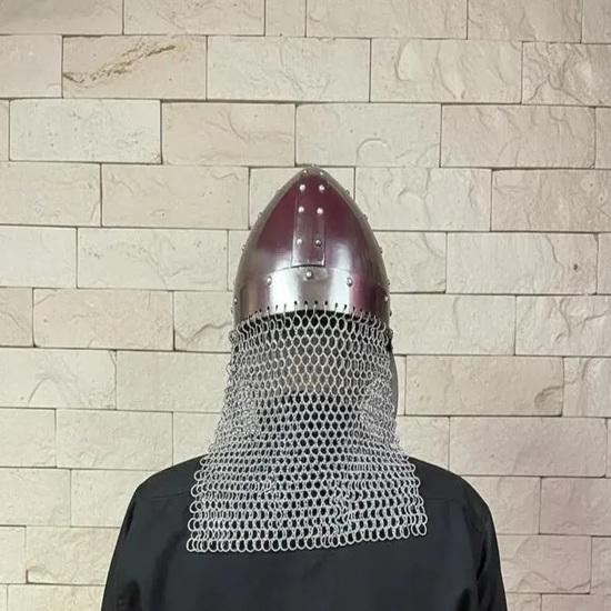 Medieval Helmet With Chainmail Steel Viking Nasal Norman Armor Helmet LARP Reenactment Crusader Gift