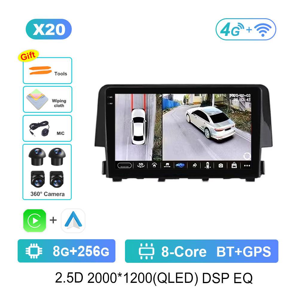 For Honda Civic 10th 2016 - 2021 Android 14 Intelligent System Car Radio Multimedia Video Player Navigation GPS 4G WIFI DSP