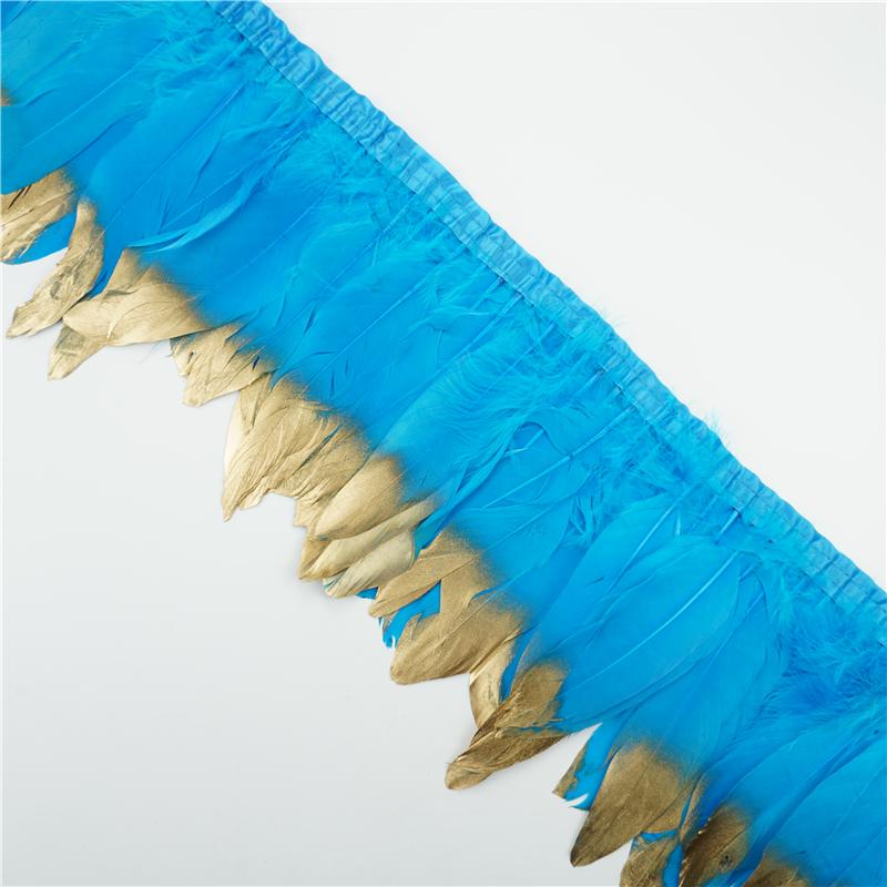 2Meter Gold Silver Goose Feathers Trim On Tape Fringe Ribbon Geese Feather for Crafts Golden Needlework Accessories Decoration