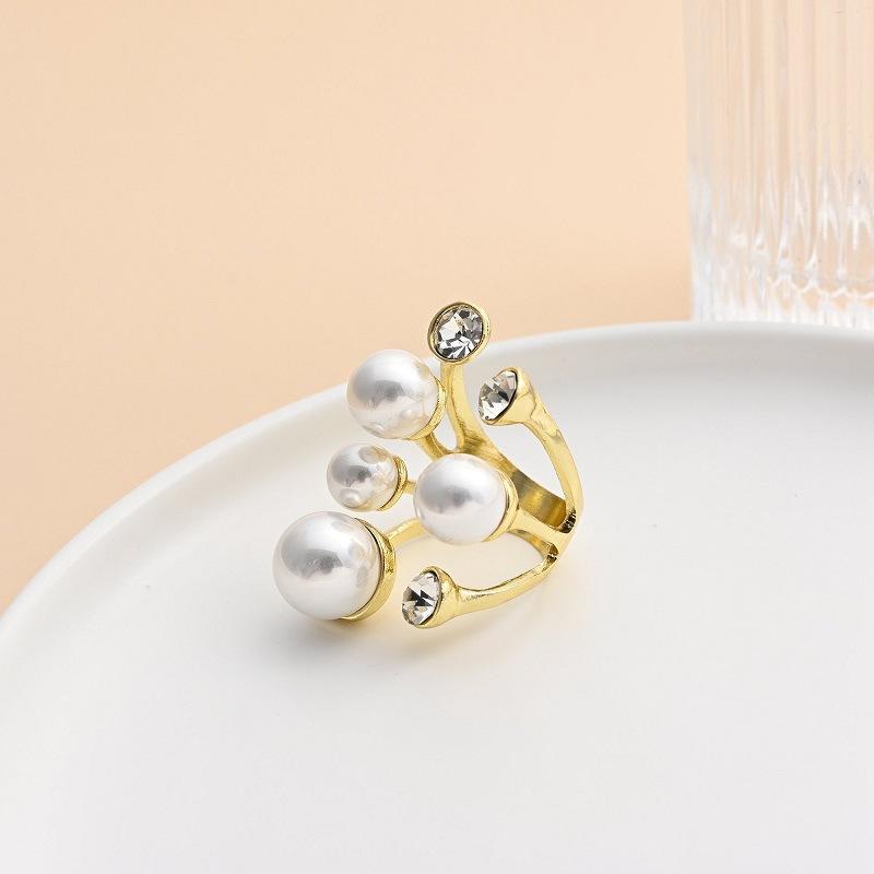 New Pearl Knuckle Open Rings for Women Multi Imitation Pearl Beads Crystal Engagement Rings Fingers Jewelry bague femme