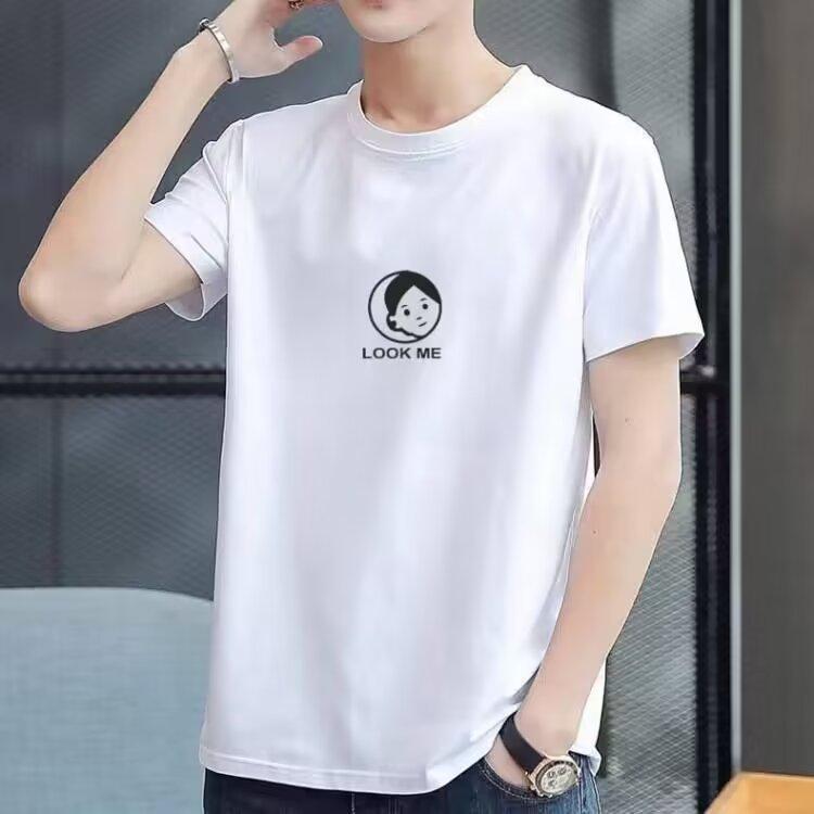 New men's round neck short sleeve mercerised cotton T-shirt loose casual T-shirt tops