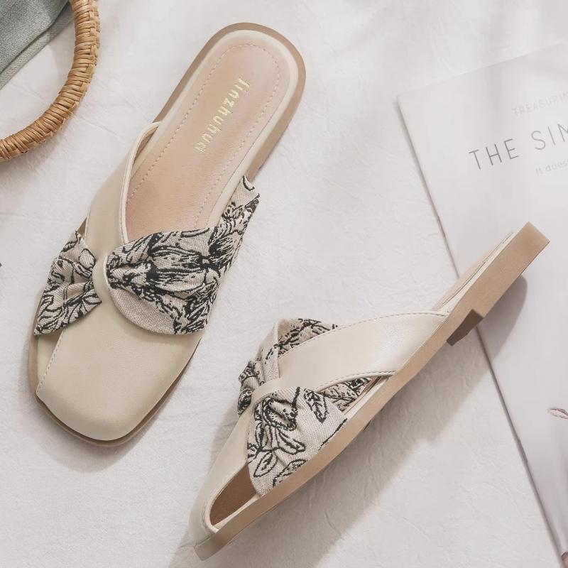 Women's summer gentle no heel lazy people a footstool flat bottom Baotou half slippers