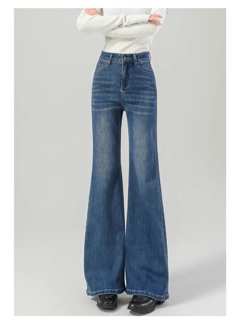 Women's Micro-Flared High-Waisted Jeans: 2025 Spring Style, Non-Clingy, Wide-Leg, Loose Fit, Blue