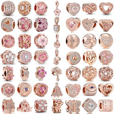 Copper Rose Gold Hollow Flower Leaf Love Dice Gift Box Diy Charm Beads Fit For Bracelets Necklaces Women'S Boutique Jewelry