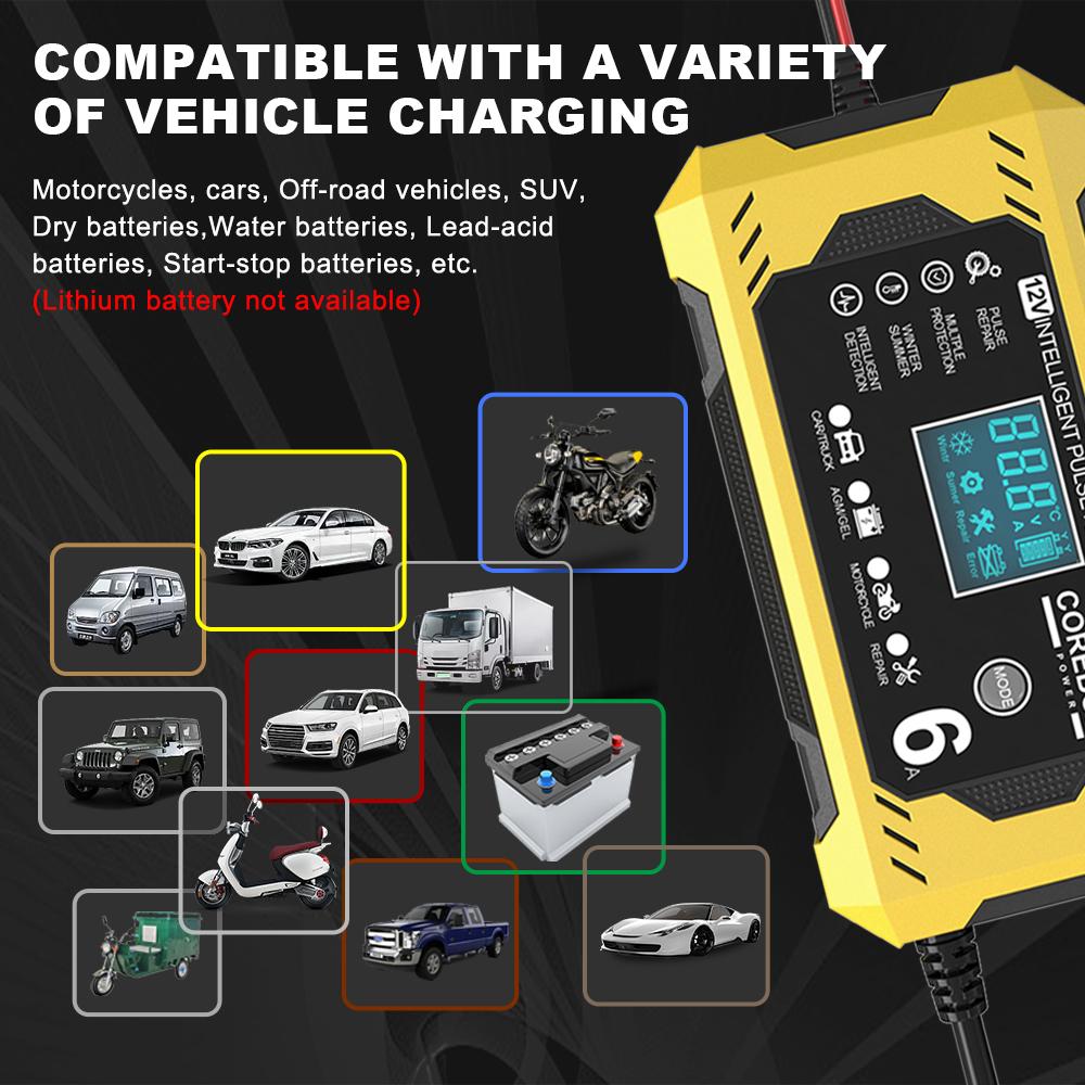 6A 12V Automotive Battery Charger Car and Motorcycle Battery Charging Devices Intelligent Maintenance of Lead Acid Battery