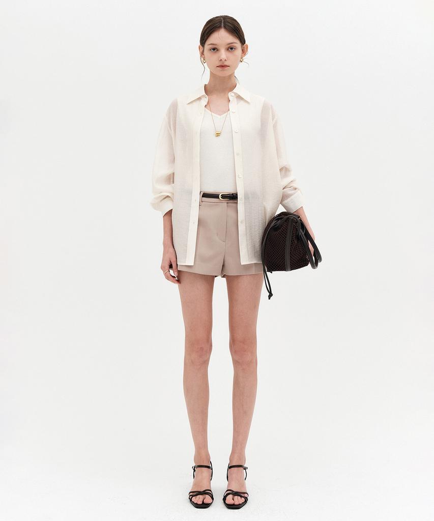 Lugkaeseuteu Elodie Low Waist Micro Shorts_Beige