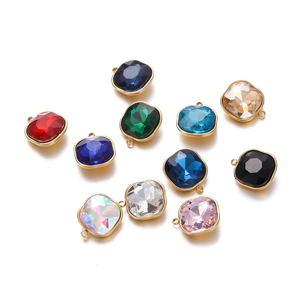 

5pcs/lot Stainless Steel Glass Crystal Square Shape Charms Pendants for DIY Necklace Beads Jewelry Making Accessories