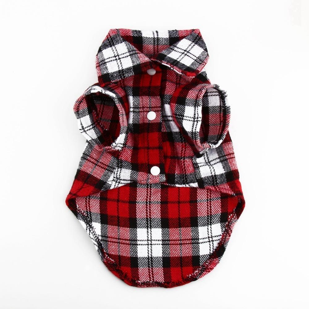 Red Tone Plaid Dog Shirt Breathable Texture Small Dog Tee Cat Casual Wear Home Leisure XS