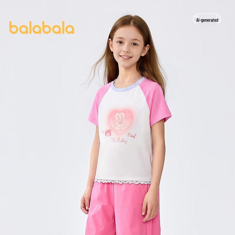 Balabala Girls' Cartoon Short-Sleeve Summer T-Shirt
