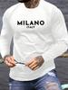 T-shirt da Uomo 100% Puro Cotone Manica Lunga Girocollo Ampia Casual Stampa Fantasia MILANO ITALIA Versatile per Primavera e Autunno