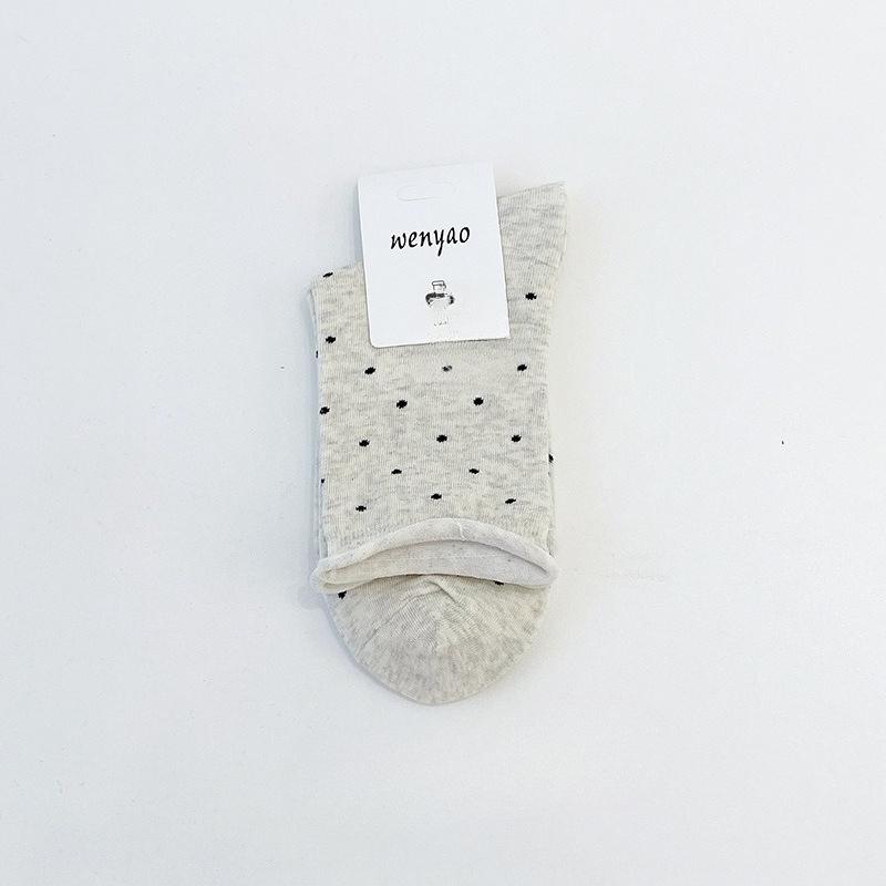Female Spring and Autumn Polka Dots Roll Edge Loose Mouth In The Tube Stack Socks